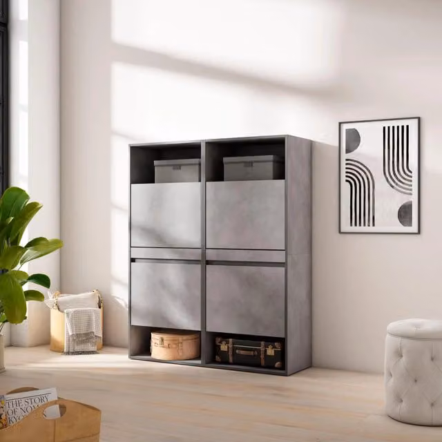 Scarpiera, 120x35x145cm, Camera da letto, Armadio, grigio cemento RF3522
