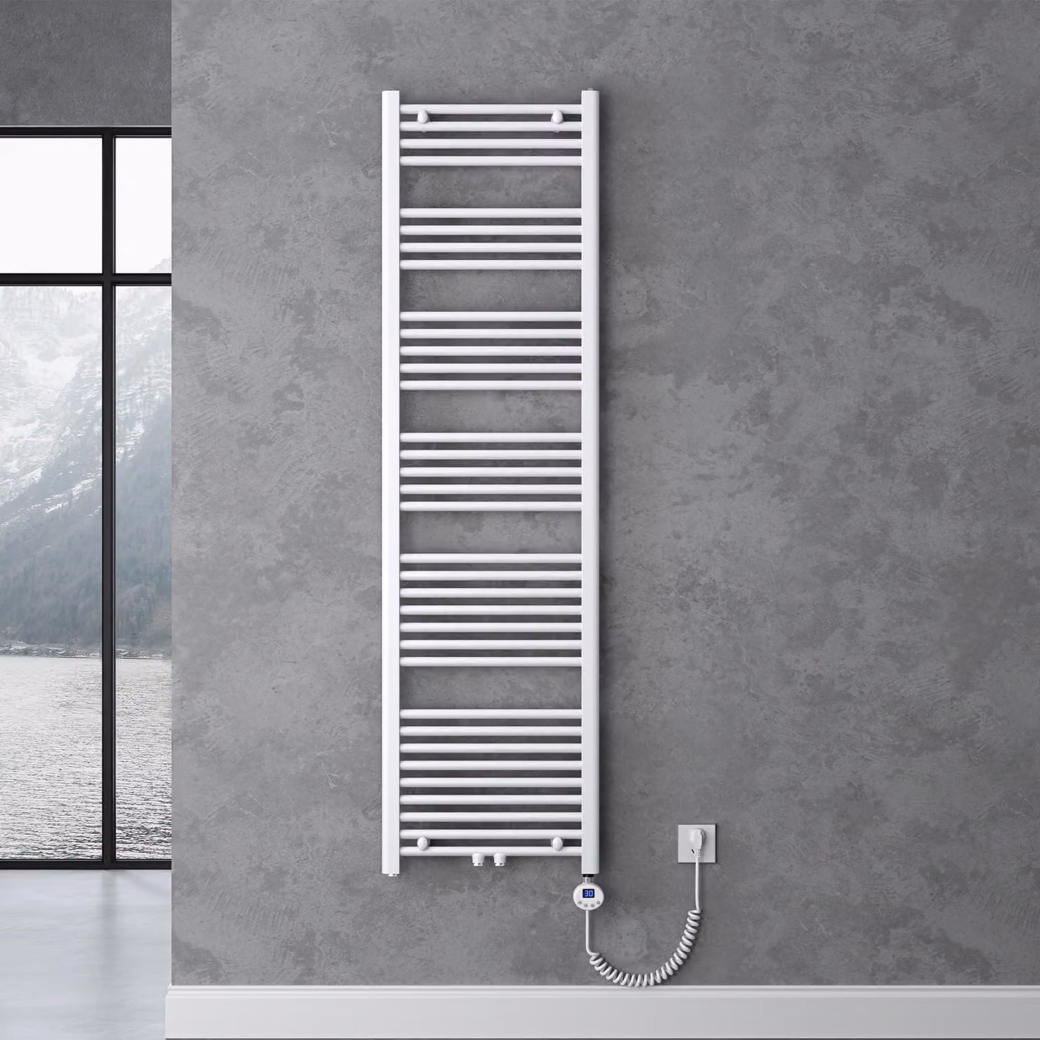 doporro Radiatore Piatto 180x60cm con Elemento Riscaldante 1000W, Scaldasalviette da Bagno Termoarredo in Acciaio, Bianco, Riscaldamento Elettrico o ad Acqua Calda RHE