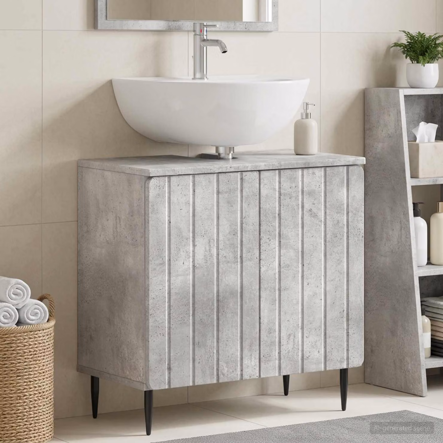 Armadio per lavabo da bagno vidaXL ZWOLLE moderno in MDF grigio cemento L/P/H: 59,5 x 31,5 x 59,0 cm