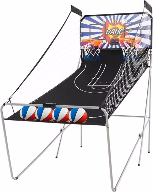Gioco di basket arcade pieghevole HELLOSHOP26 in metallo nero con 8 modalità di gioco L: 206 cm, P: 206 cm, H: 110 cm