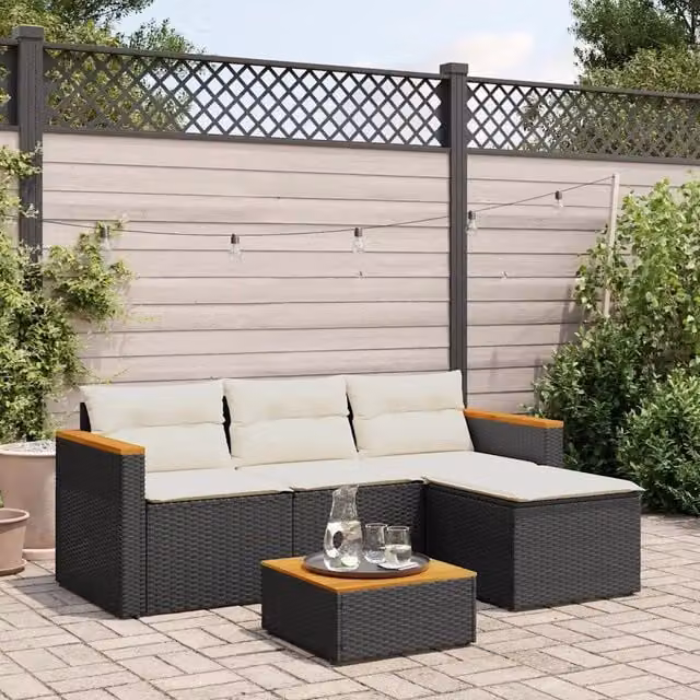 Set Divani da Giardino 3 pz con Cuscini in Polyrattan Nero 365826