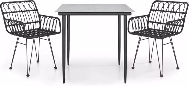 Set da Pranzo da Giardino 3 pz | Set Salotto da Giardino Nero in Polyrattan