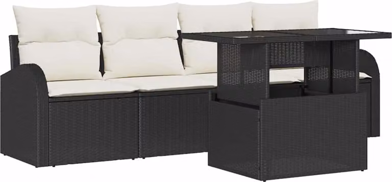 Set Divano da Giardino con cuscino 5 pcs Nero Poly Rattan