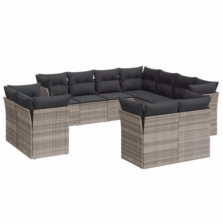 Set Divani da Giardino 11 pz con Cuscini in Polyrattan Grigio