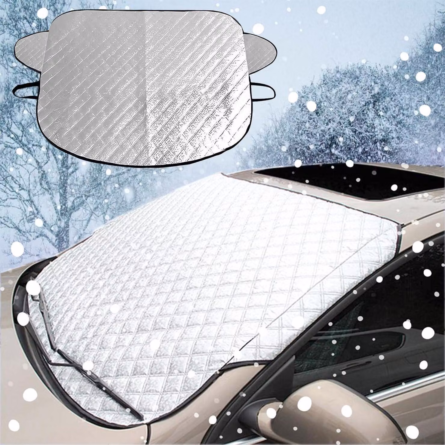 Copertura per parabrezza auto, invernale, 147x100 cm, pieghevole, protezione antigelo, neve