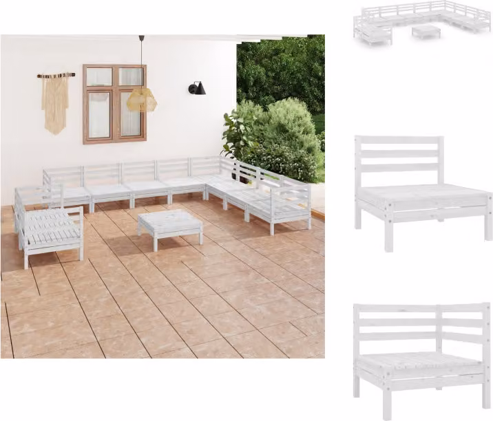 vidaXL set salotto da giardino 11 pezzi pino massiccio bianco - Set di mobili da giardino