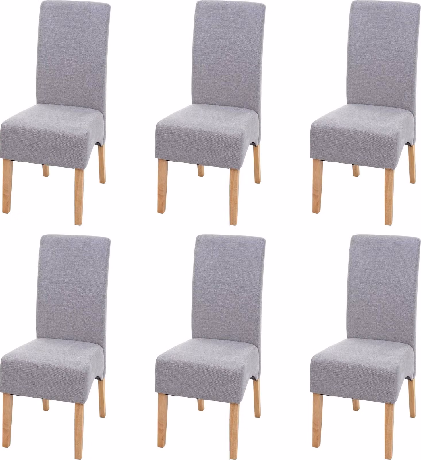 Set di 6 sedie da pranzo imbottite | A x L x P 100 x 44 x 56 cm | Altezza seduta 48 cm | Tessuto/materiale tessile MVG | Grigio chiaro | Gambe chiare | Sedia da cucina
