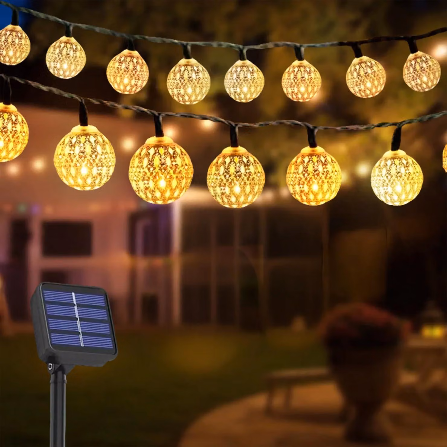 Catena luminosa solare, 7 metri, 50 LED, 8 modalità, grado di protezione IP65, per uso esterno