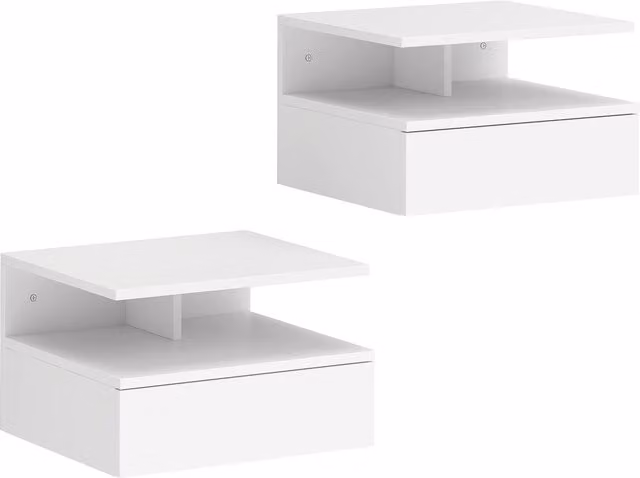 Set di 2 Comodini Sospesi HOMCOM con Cassetto e Mensola Aperta, Bianco, L 35 x P 32 x H 22,5 cm