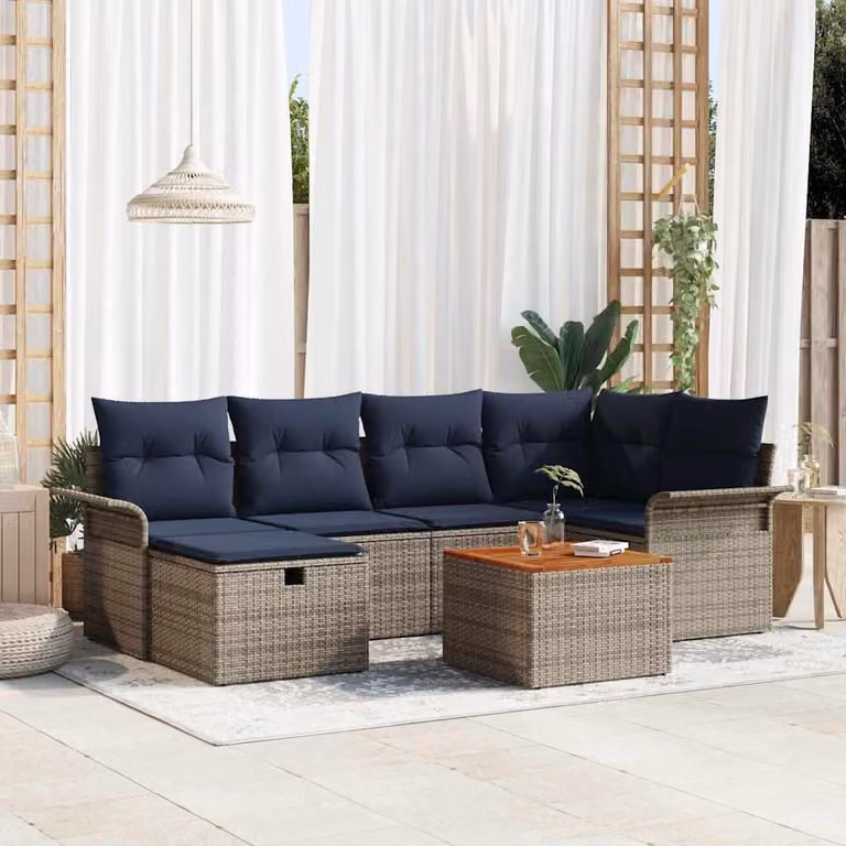 Maison Exclusive - Set da giardino composto da 7 pezzi, divano e poltrone, colore grigio, realizzato in rattan sintetico