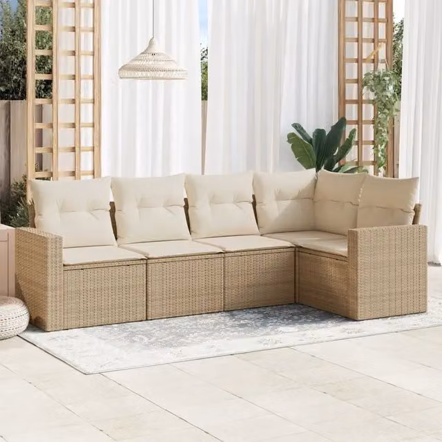 Set Divano da Giardino 5 pz con Cuscini Beige in Polyrattan 3251265