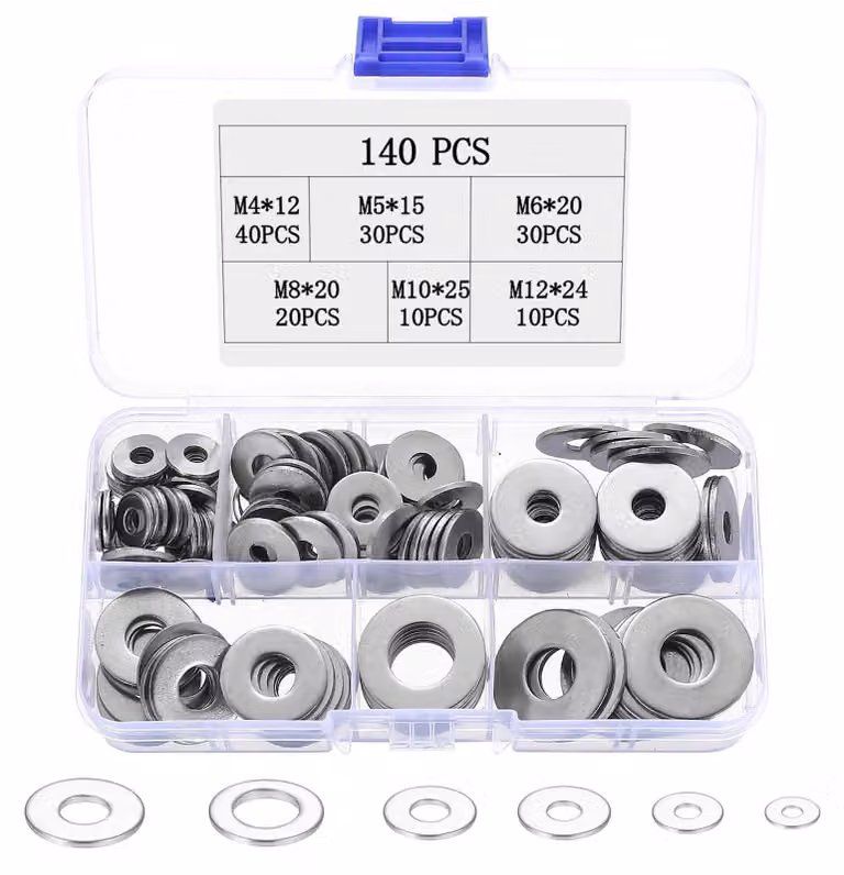 Set di 140 rondelle in acciaio inossidabile, assortimento di rondelle per carrozzeria, adatte per viti