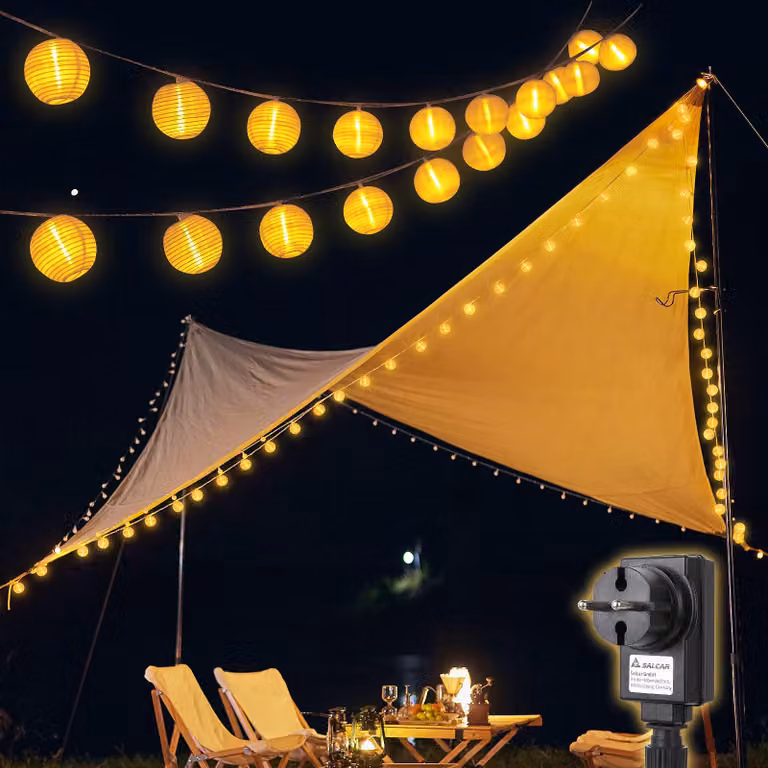 Catena di lanterne a LED, 5 metri, 20 lanterne bianco caldo, grado di protezione IP44, 8 modalità