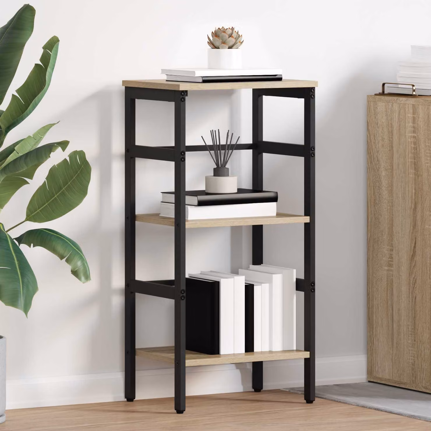 Libreria a 2 livelli vidaXL in stile industrial con legno e metallo, L 40 cm x P 29,5 cm x H 81 cm, Marrone e Nero