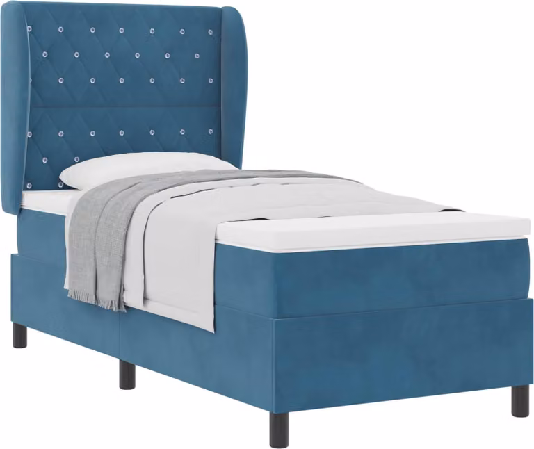 Letto a molle con materasso Blu Scuro 200 x 100 cm Velluto
