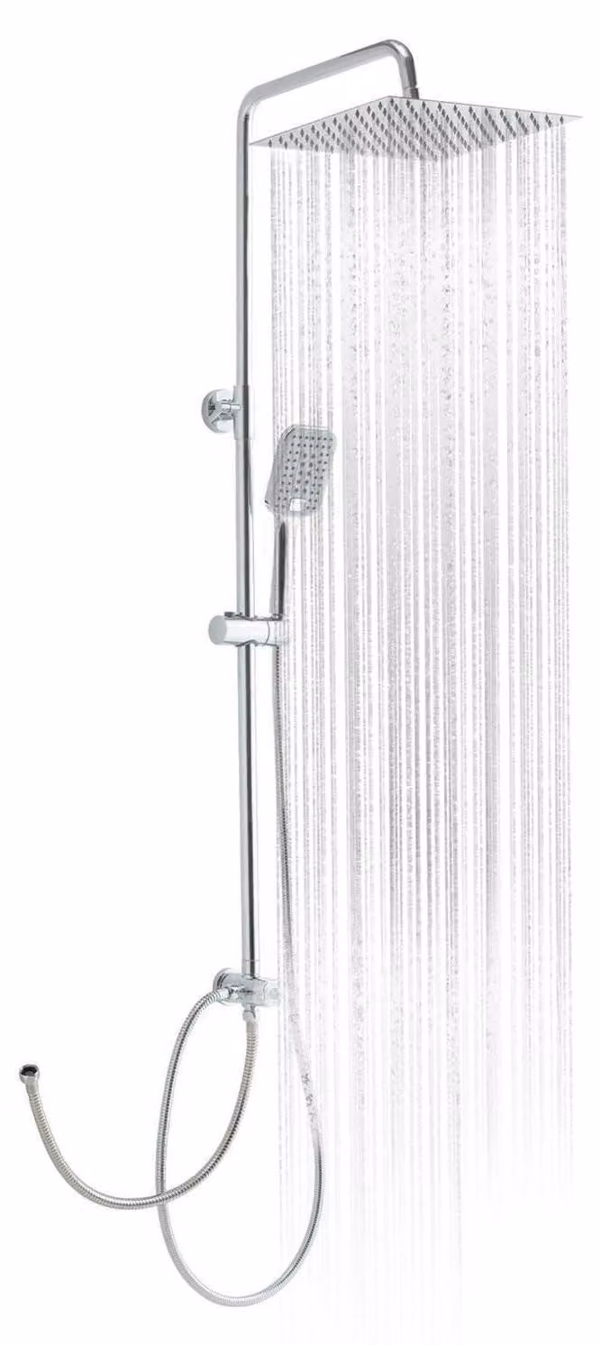 Set doccia angolare Regendusche, 25x25 cm, cromo, acciaio inossidabile, altezza regolabile, tubo flessibile da 1,6 metri