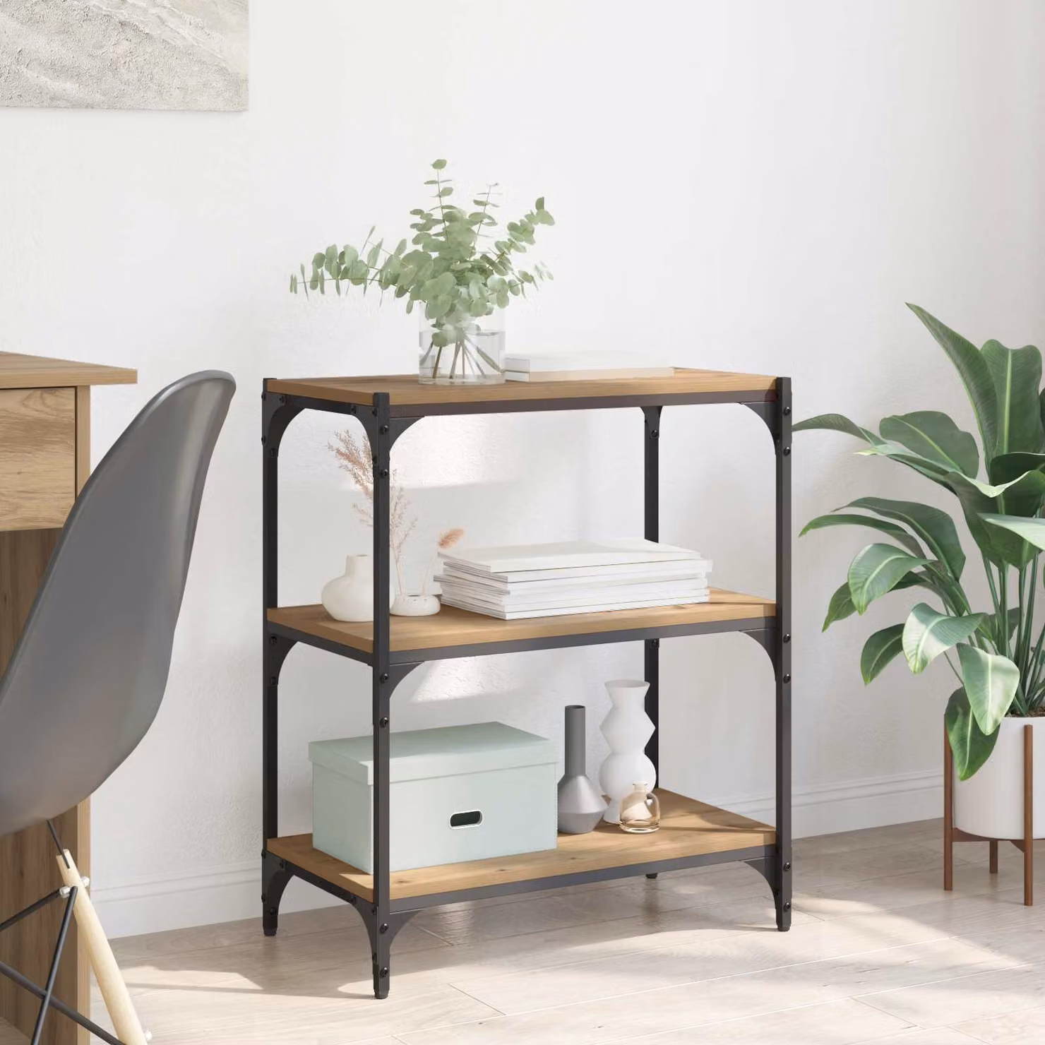 vidaXL Armadio per Libri Industrial in MDF e Metallo, 3 Livelli, L: 60 cm, P: 33 cm, H: 70,5 cm