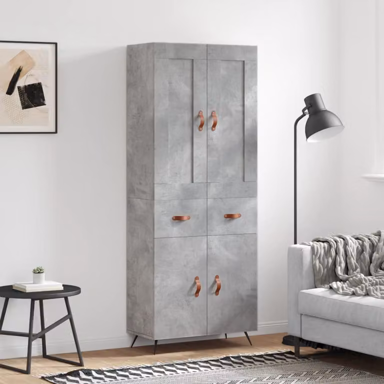 Credenza moderna vidaXL in legno multistrato e metallo, Grigio Cemento, L: 69,5 cm, P: 34 cm, H: 180 cm