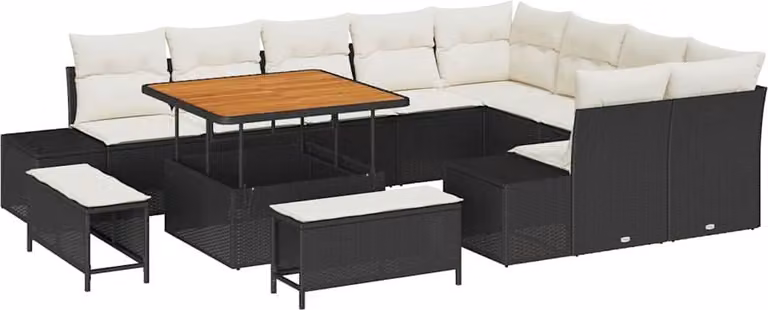 Set Divano da Giardino con cuscino 12 pcs Nero polyrattan