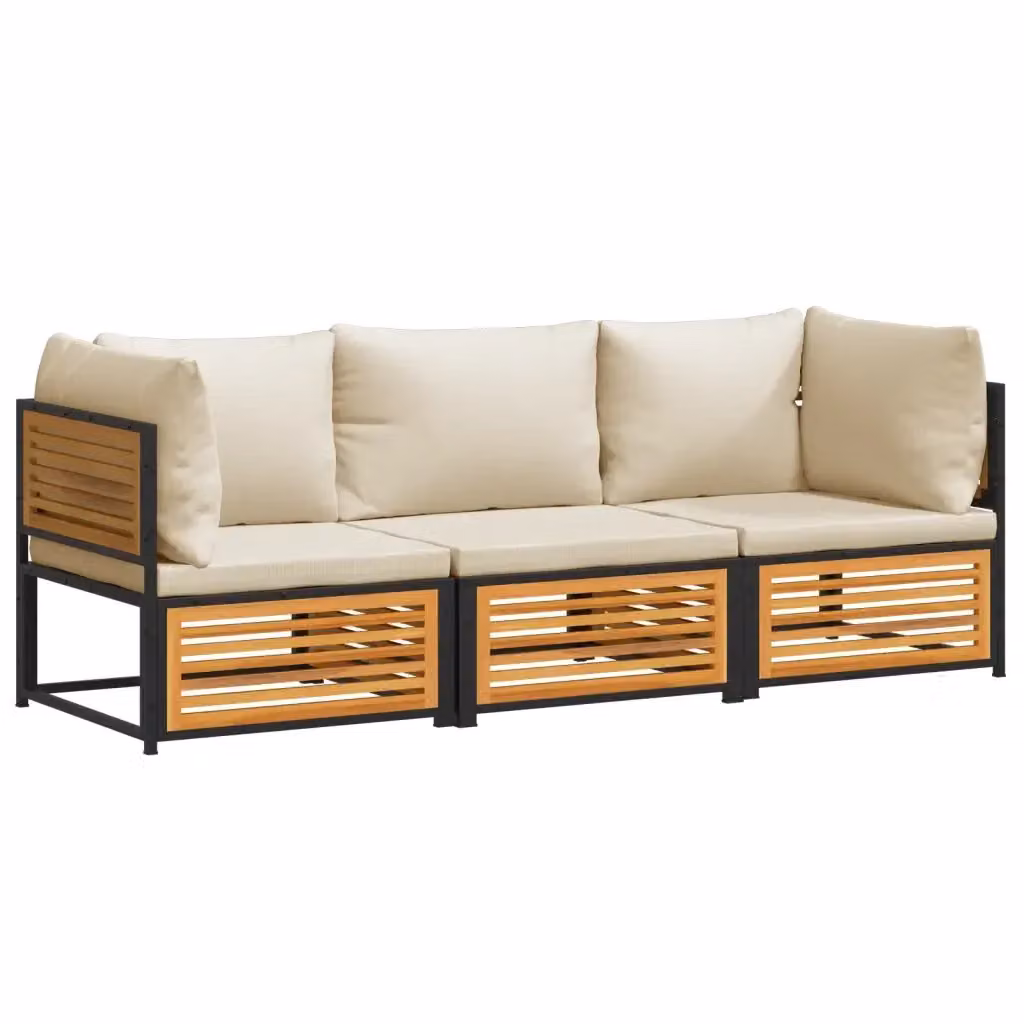 Set Divano da Giardino a L vidaXL con Cuscini Imbottiti in Legno di Acacia e Acciaio Verniciato – 2