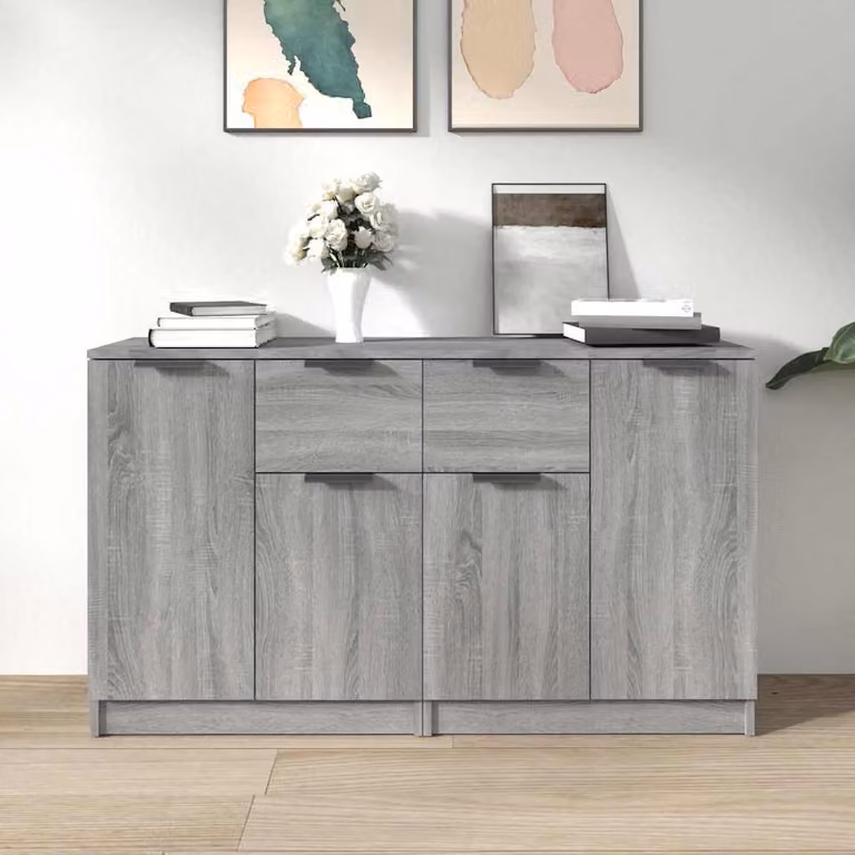 Set di 2 credenze vidaXL in legno multistrato Grigio Sonoma, L 60 cm x P 30 cm x H 70 cm