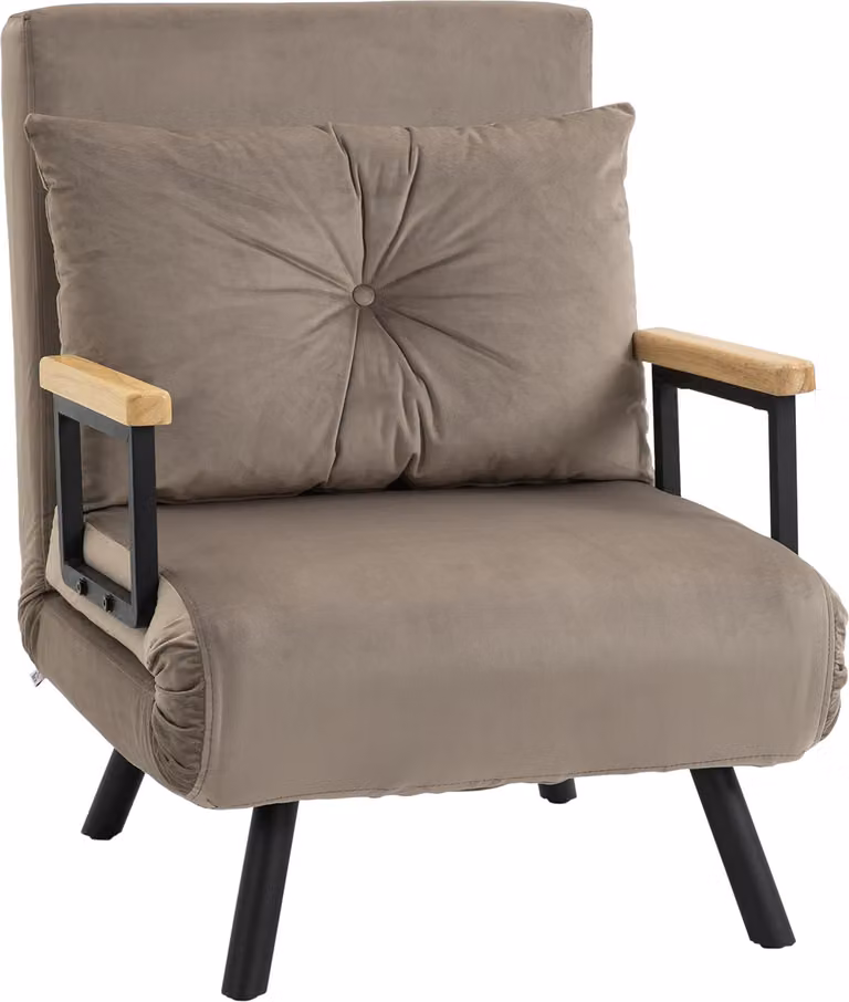 Poltrona letto Fortuna Lai, 63 x 73 x 81 cm, con schienale regolabile in cinque posizioni, salvaspazio, robusta, effetto velluto, marrone chiaro