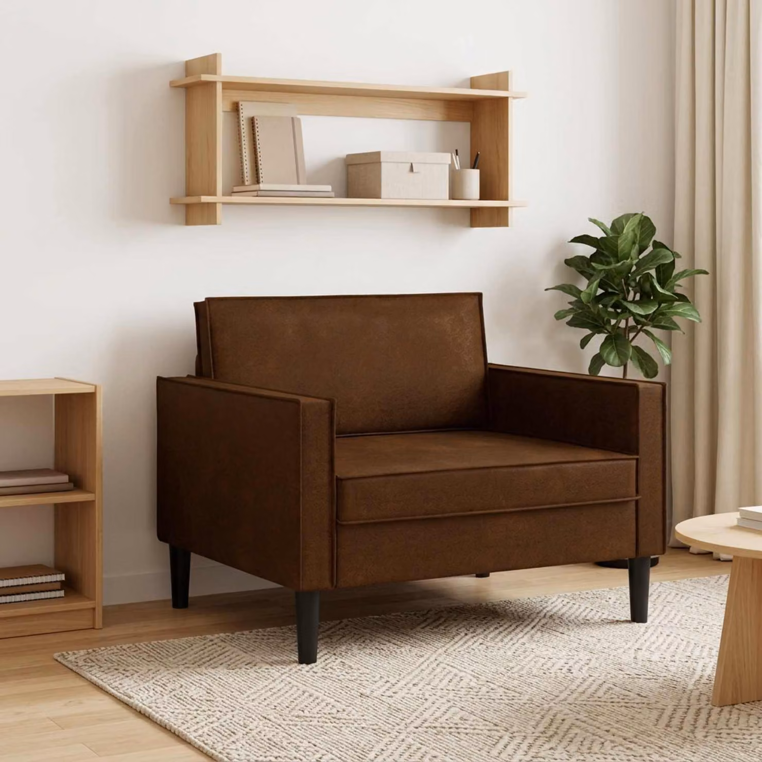Poltrona lounge moderna vidaXL in pelle sintetica marrone con braccioli