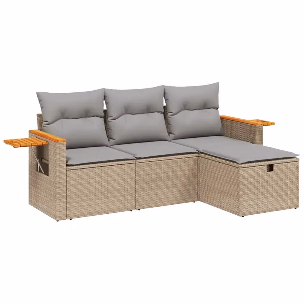 Set Divano da Giardino a L vidaXL 4 pz con Cuscini Beige e Grigio in Polyrattan e Acciaio – 2