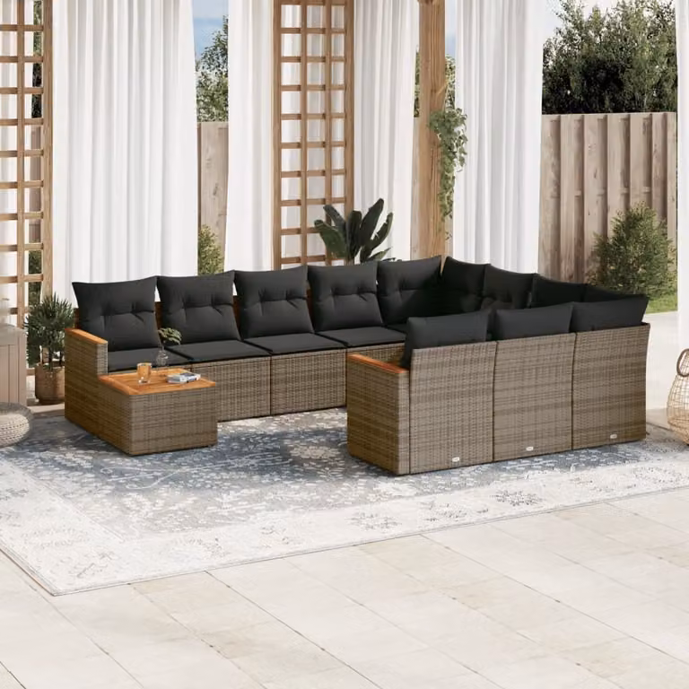Maison Exclusive - Set Divani da Giardino 11 pz con Cuscini in Polyrattan Grigio