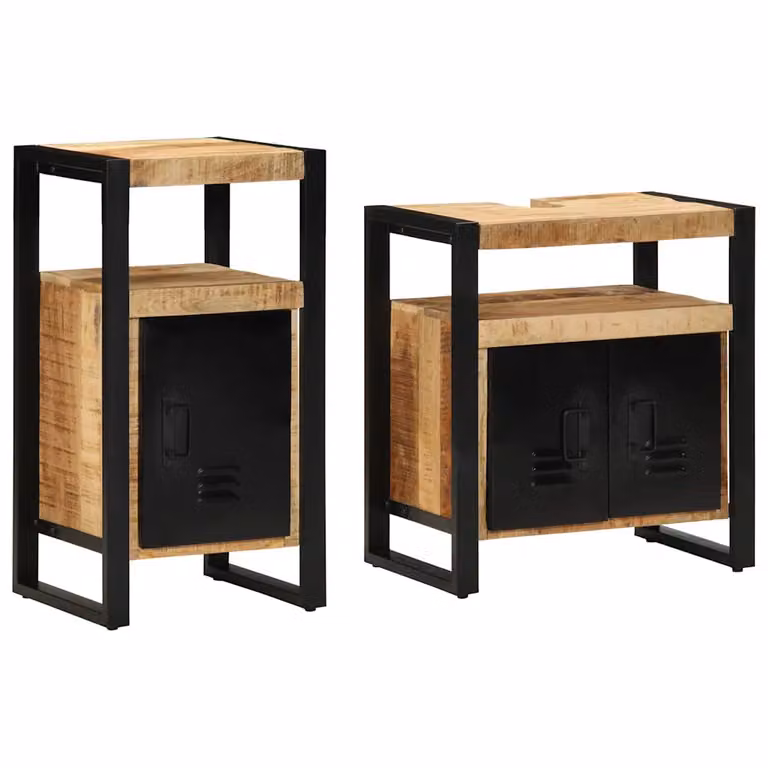 Set di mobili per il bagno vidaXL in legno di mango e metallo, 2 pezzi, Marrone e Nero