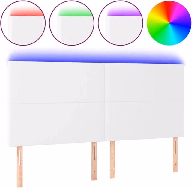 Testata del letto con illuminazione LED e porta di ricarica USB in similpelle bianca, L: 180 cm, P: 5 cm, H: 118/128 cm