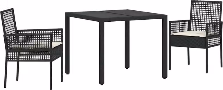 Set da Pranzo per Giardino 3 pcs Nero polyrattan