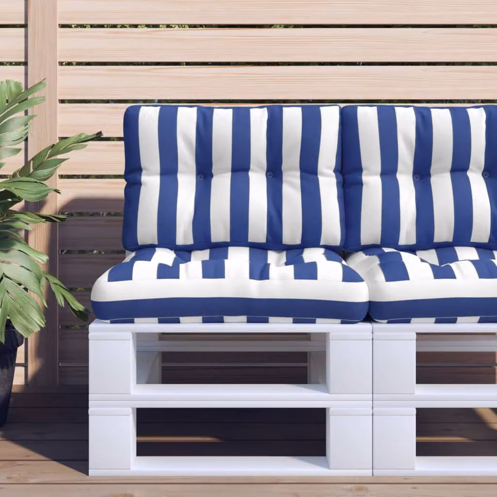 vidaXL Cuscino per Pallet a Strisce Blu e Bianche in Poliestere, L 60 cm x P 40 cm x H 12 cm