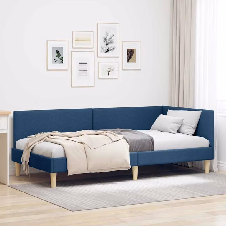 Cornice del letto ad angolo vidaXL in tessuto blu, L 80 x P 200 cm