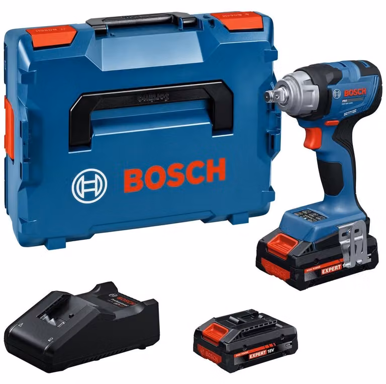 Avvitatore a impulsi a batteria GDS18V-330H, con 2 batterie EXBA18V-40, confezionato in una valigetta L-BOXX
