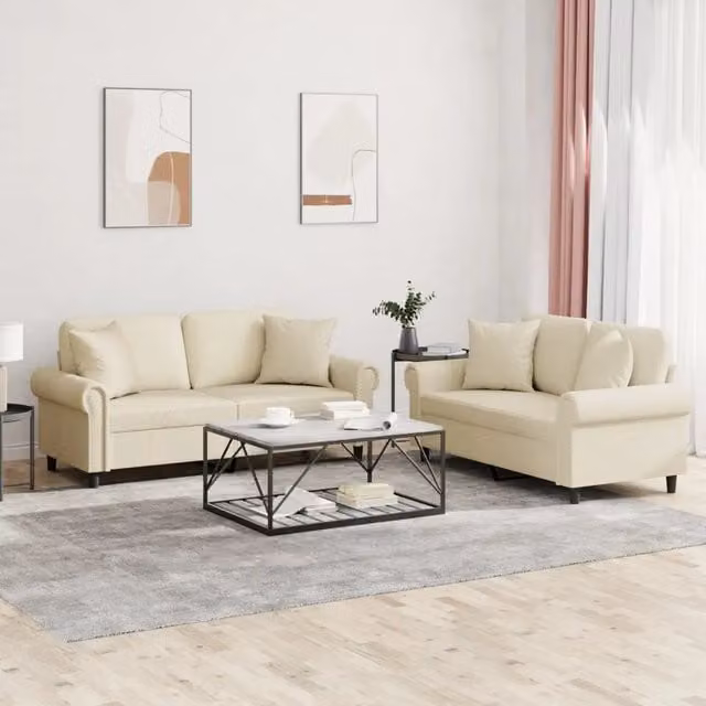 Set di 2 divani moderni vidaXL in similpelle beige con cuscini inclusi