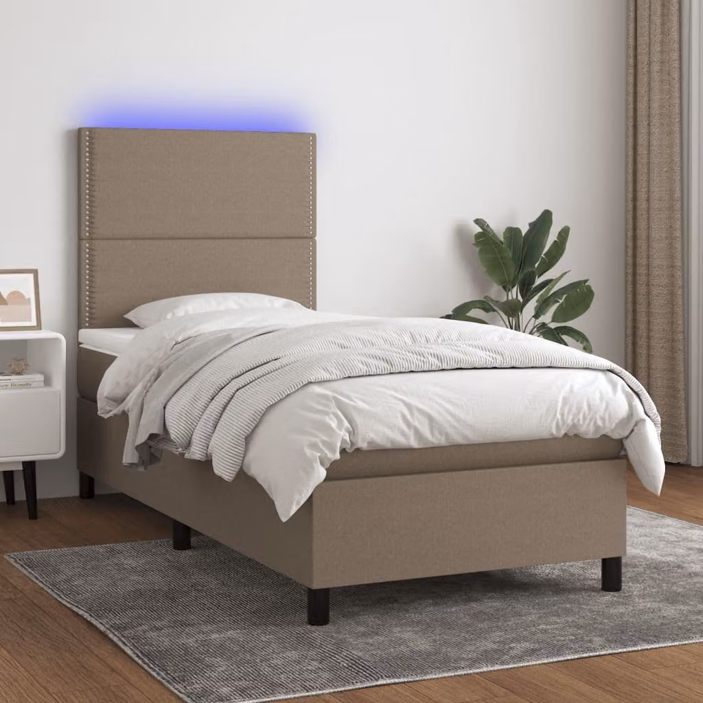 The Living Store Letto a molle insacchettate con materasso e tessuto LED Taupe 90x190 cm