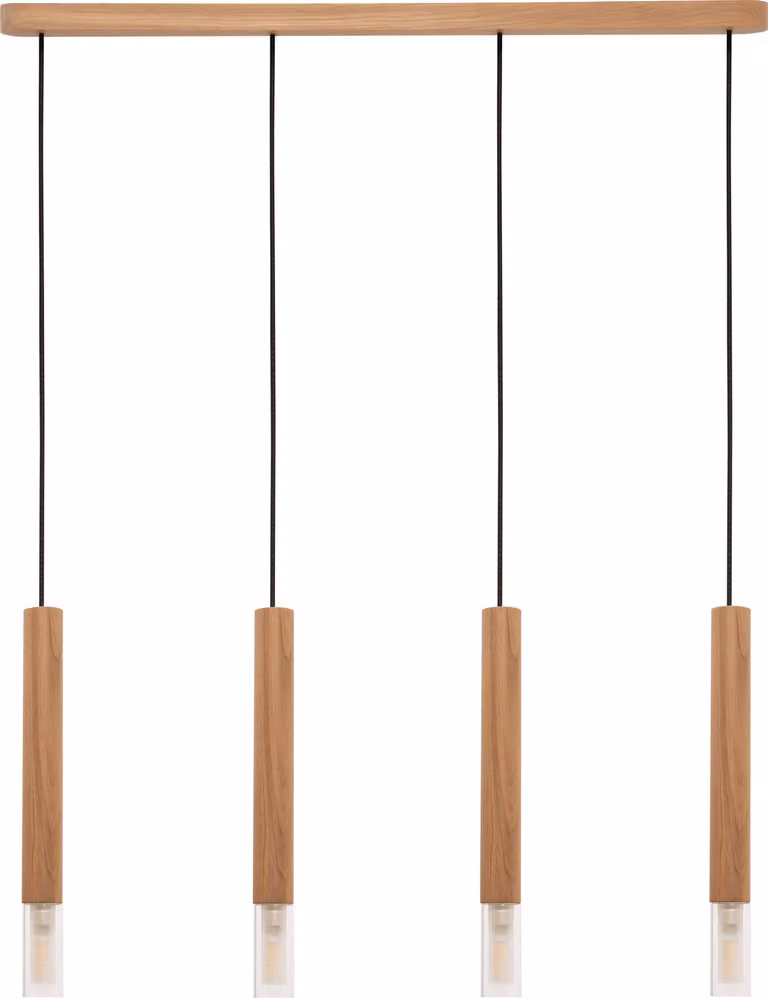 Lampadario MADERA in legno chiaro e vetro trasparente, 4xG9x28W, legno, dimensioni: 180x75x6 cm, IP20, Zuma Line