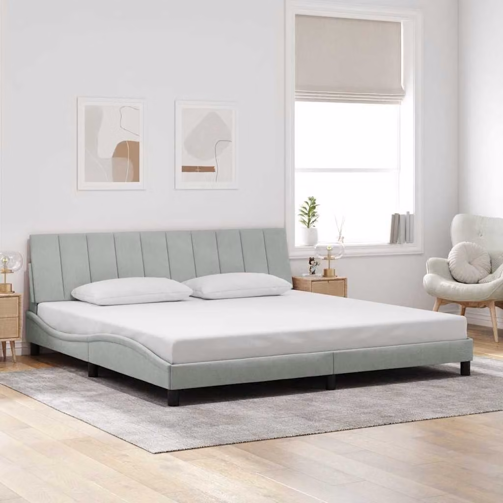 vidaXL Giroletto Hanko senza Materasso in Velluto Grigio Chiaro L 200 cm x P 200 cm – 1