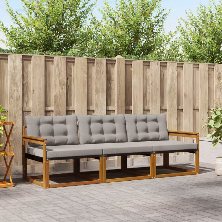 Set di divani da esterno vidaXL in legno di acacia e textilene, colore grigio, con cuscini inclusi