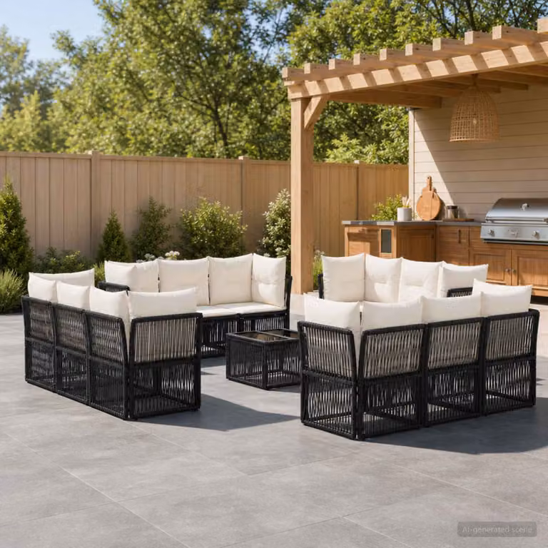 Set Divano da Giardino vidaXL 13 pz Nero con Tavolino e Cuscini in Polyrattan e Acciaio