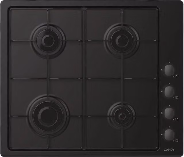 Piano cottura a gas Candy CHW6LBB da incasso in acciaio inox e metallo, colore nero, L: 59,5 cm, P: 51 cm