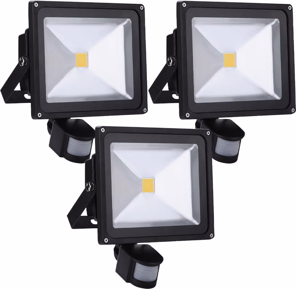 Set da 3 faretti LED da 30 W per esterni con sensore di movimento, Greenmigo, luce bianca calda, faretti da parete IP65 impermeabili, alimentazione CA 85-265 V, luce bianca naturale