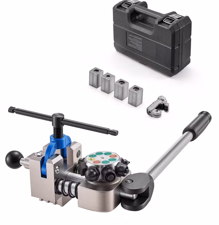 SucceBuy Set di 9 utensili per bordatura tubi freno, bordatrice a 45° per bordature doppie e a bolla, piegatubi con 4 set di matrici per diametri esterni da 4,76 a 9,52 mm, kit di riparazione per tubi freno nel settore automobilistico