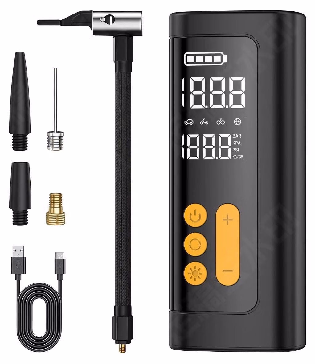 INF Gonfiatore Digitale Cordless — Pompa per Pneumatici Auto Portatile 2000mAh con Luce LED Integrata, 5-20min Autonomia