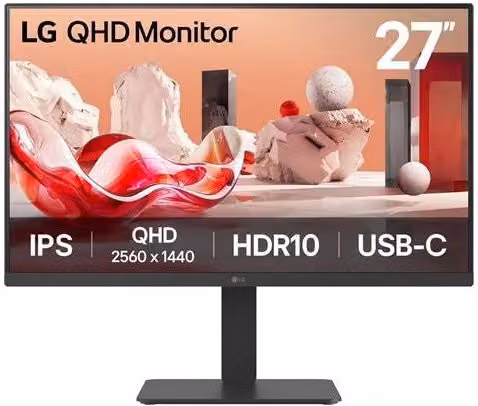 Monitor LG 27BA65QB-B AEU da 27 pollici QHD 2K IPS 100Hz Nero con USB-C, HDMI, DisplayPort ed Ethernet/LAN