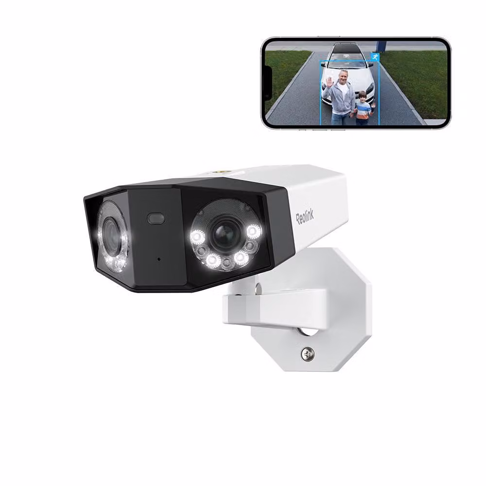 Telecamera di sorveglianza Reolink 4K 8MP PoE, panoramica a 180°, doppio obiettivo, visione notturna a colori, spot, rilevamento persone/veicoli/animali, audio a 2 vie, IP67