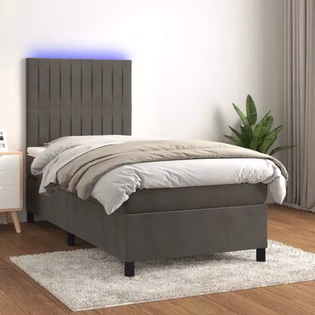 Letto Ibrido con Materasso e Illuminazione LED vidaXL in Velluto Grigio L/P: 90 x 190 cm