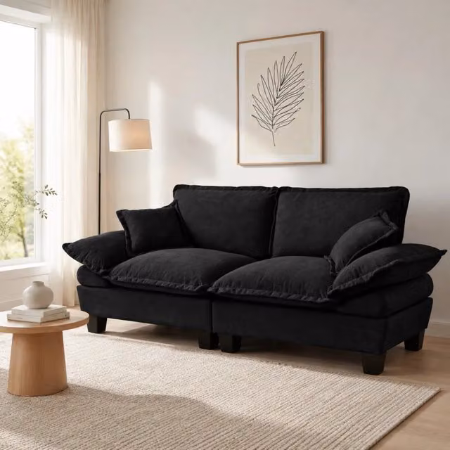 Divano modulare 2 posti 194.0x82.0x90.0 cm con braccioli rimovibili in ciniglia nero