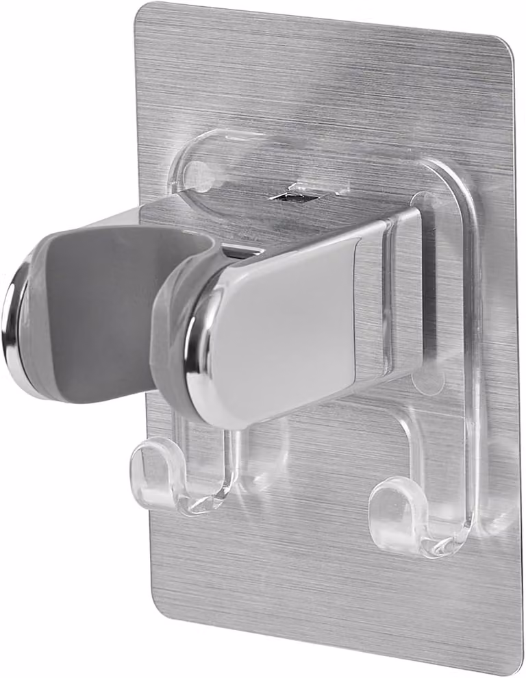 Supporto per soffione doccia con doppio gancio, regolabile, adesivo, adatto per bagno e bidet
